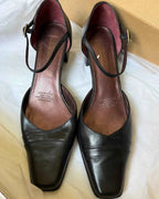 Black Leather Staple Heels