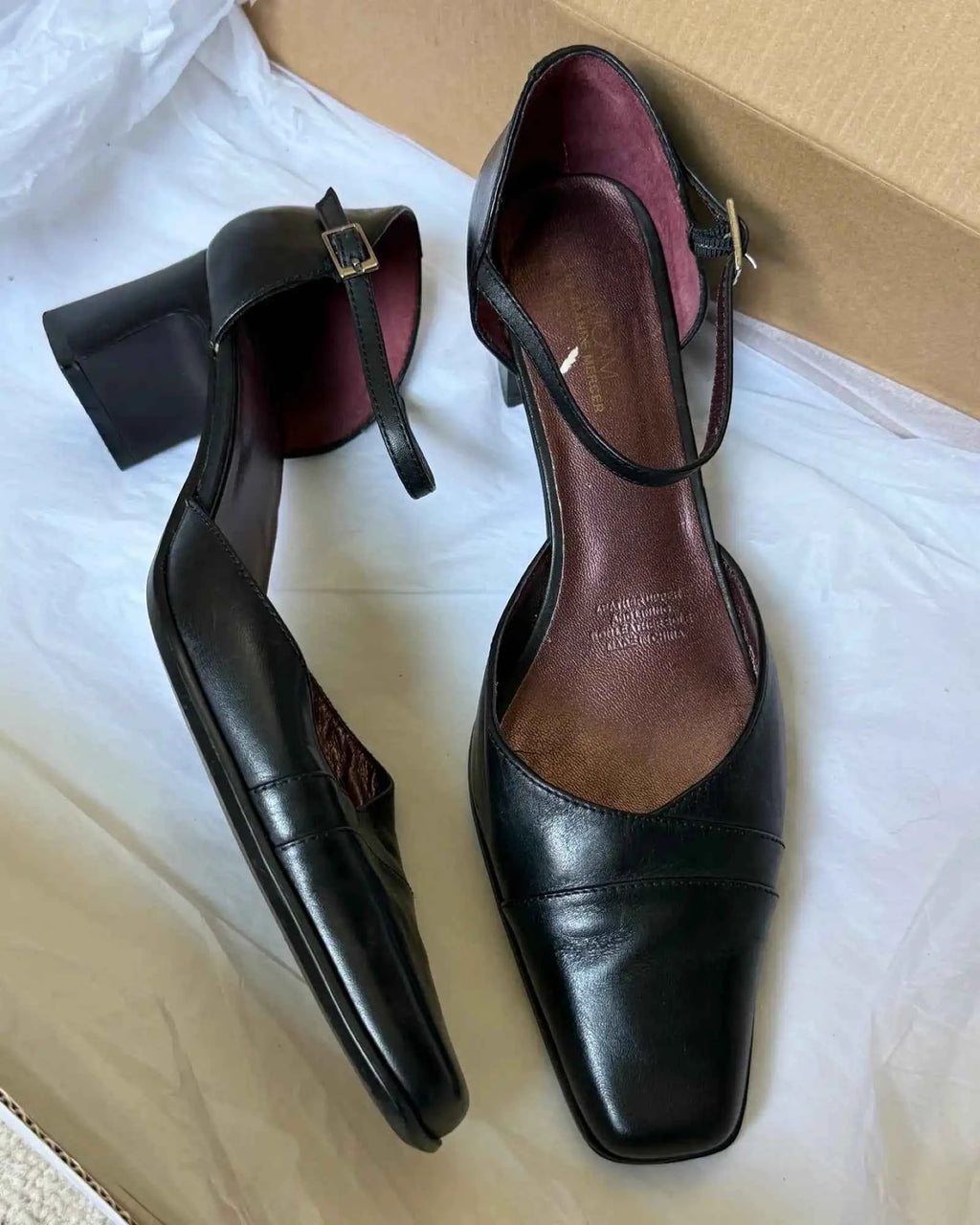 Black Leather Staple Heels
