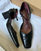 Black Leather Staple Heels
