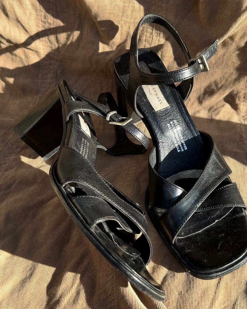 Black Italian Block Leather Heels