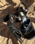 Black Italian Block Leather Heels