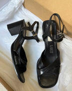 Black Italian Block Leather Heels