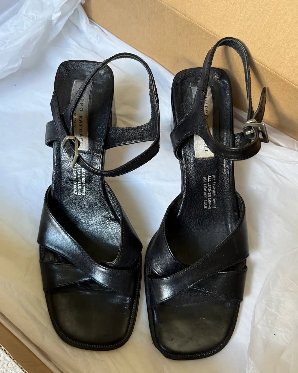 Black Italian Block Leather Heels