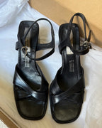 Black Italian Block Leather Heels