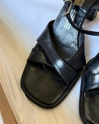 Black Italian Block Leather Heels