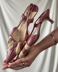 Cream and Pink Leather Pointed Mules