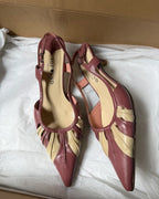 Cream and Pink Leather Pointed Mules