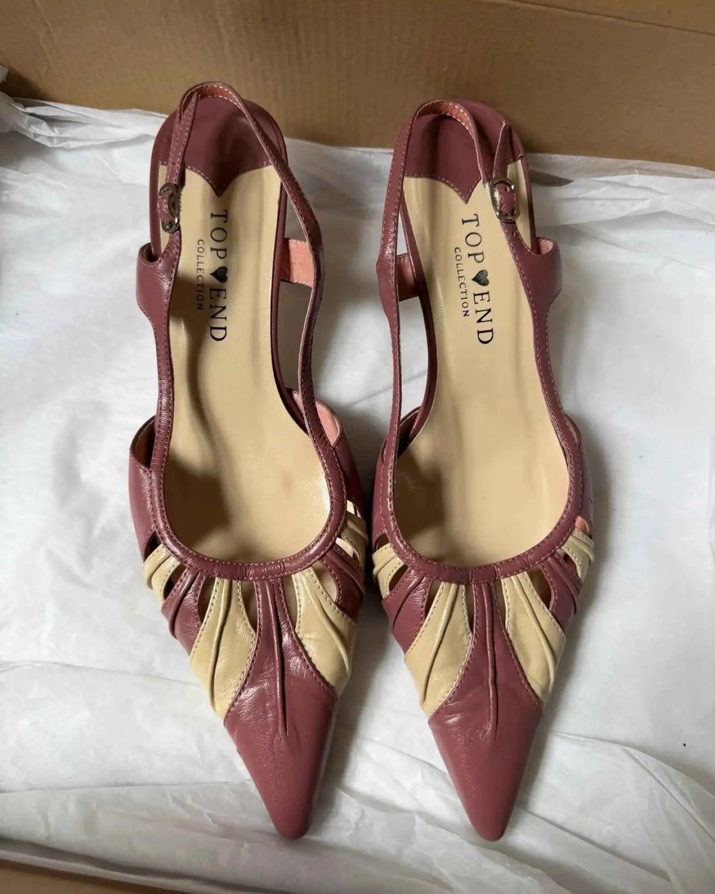 Cream and Pink Leather Pointed Mules