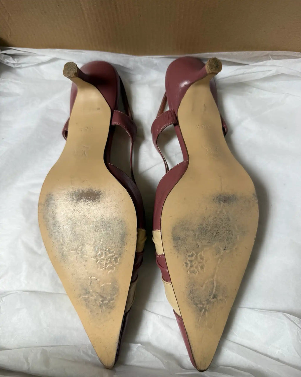 Cream and Pink Leather Pointed Mules