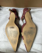 Cream and Pink Leather Pointed Mules