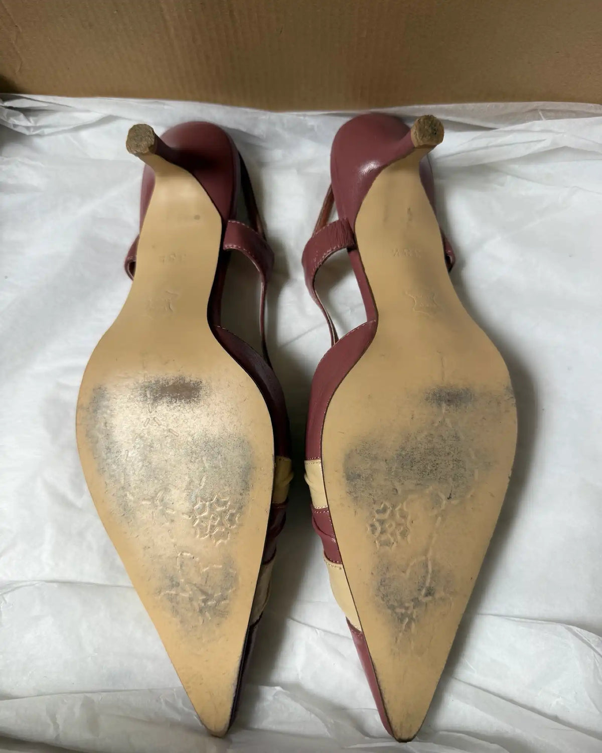 Cream and Pink Leather Pointed Mules