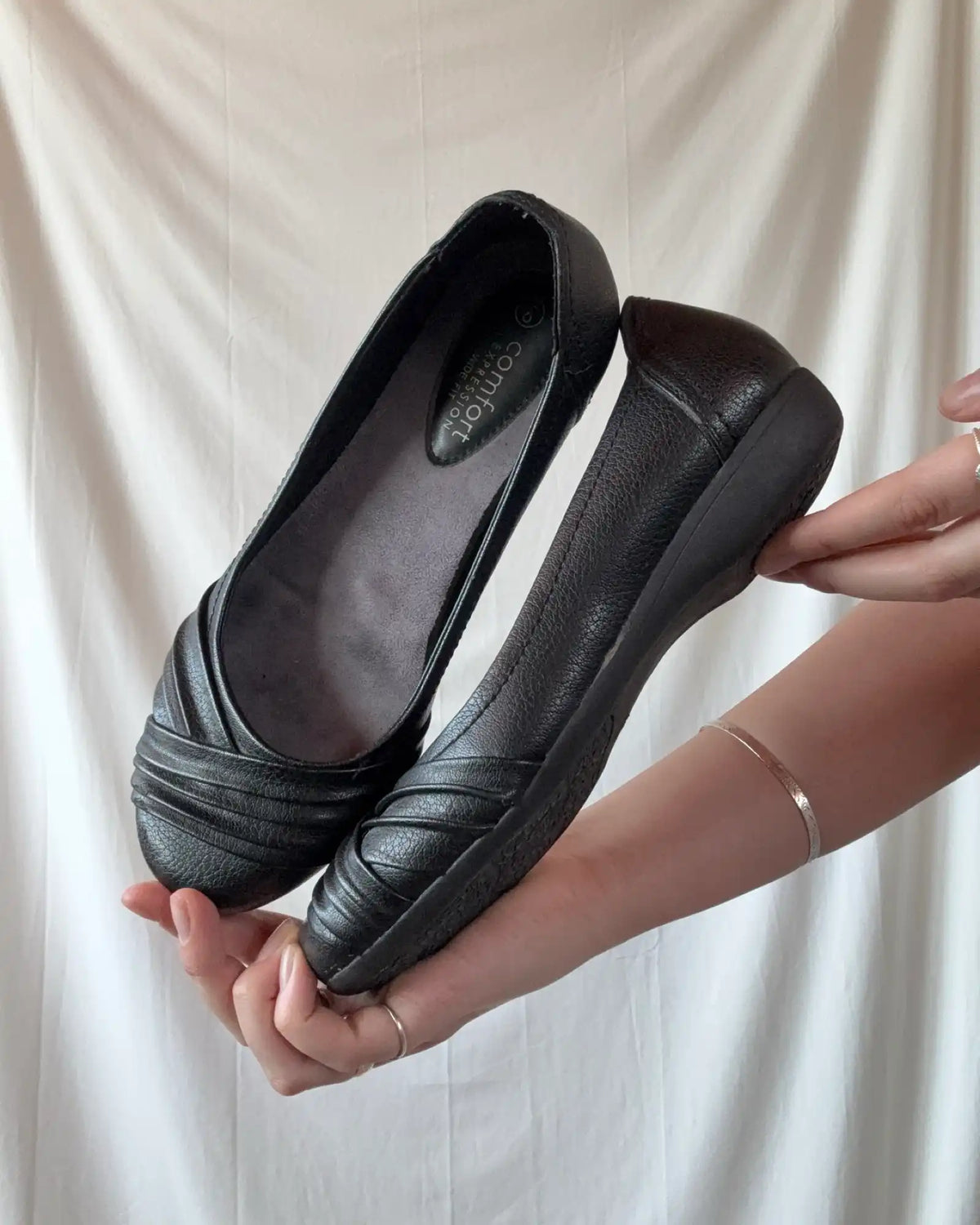 Black Faux Leather Layered Ballet Flats