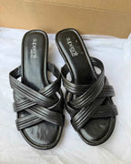 Black Strappy Wedge Heels