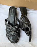 Black Strappy Wedge Heels
