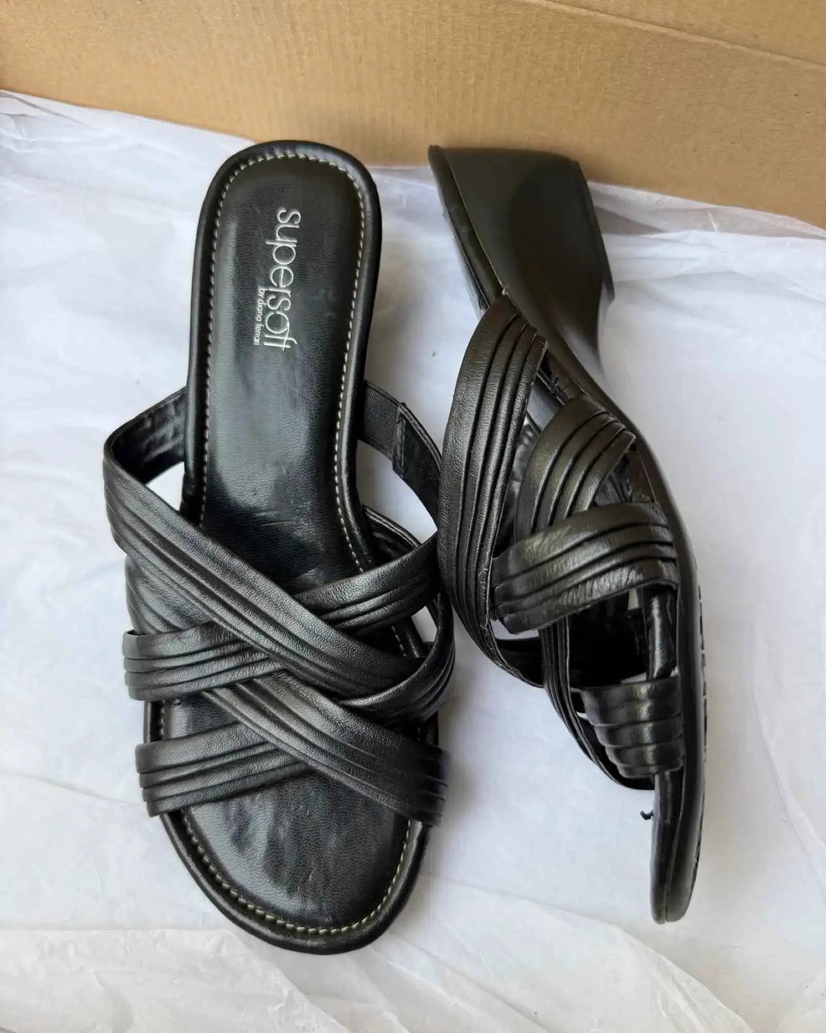 Black Strappy Wedge Heels