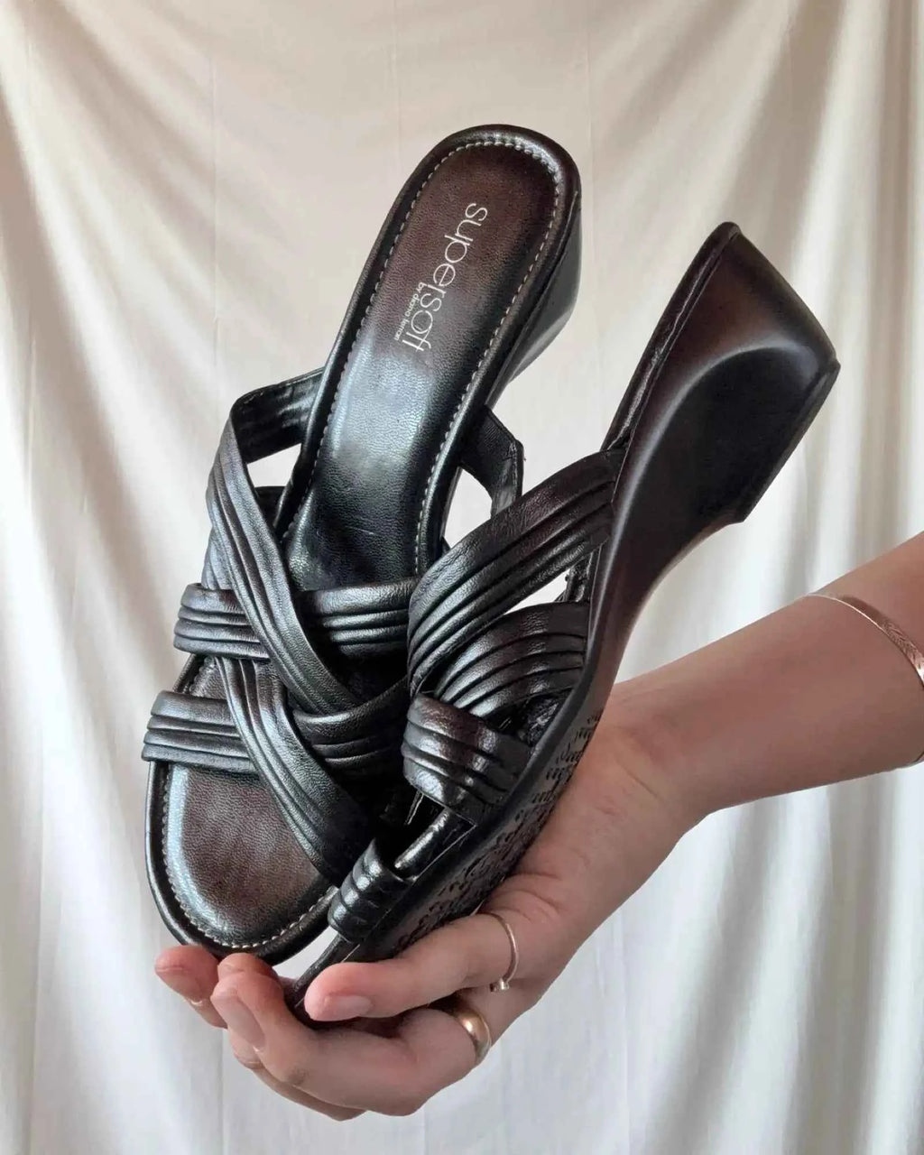 Black Strappy Wedge Heels