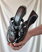 Black Strappy Wedge Heels