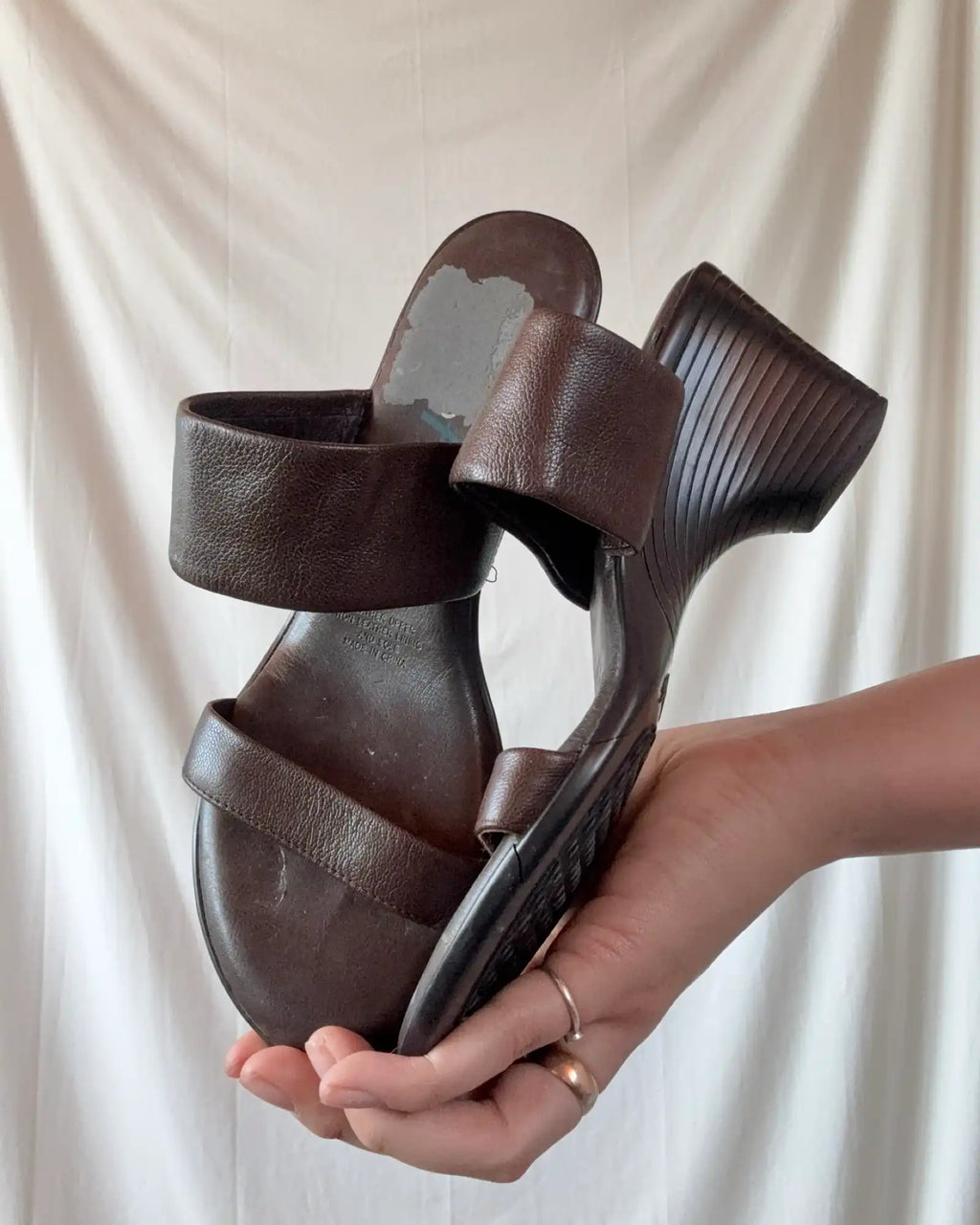 Brown Leather Wedge Sandals