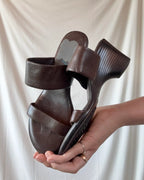 Brown Leather Wedge Sandals