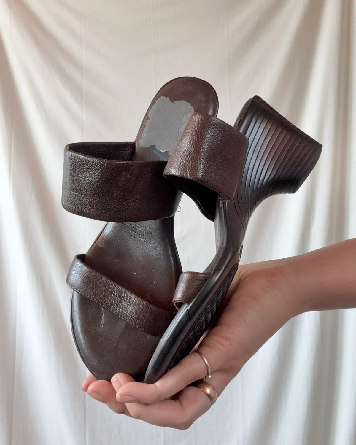 Brown Leather Wedge Sandals