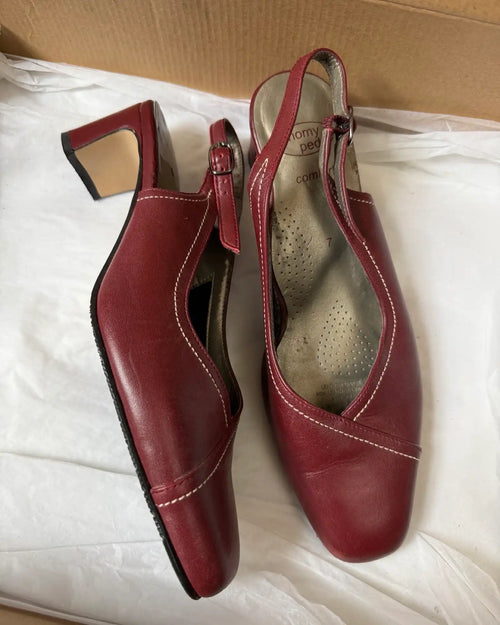 Red Leather Kitten Heels