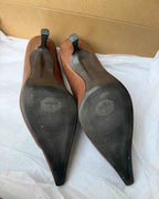 Brown Leather Pointed Toe Kitten Heels