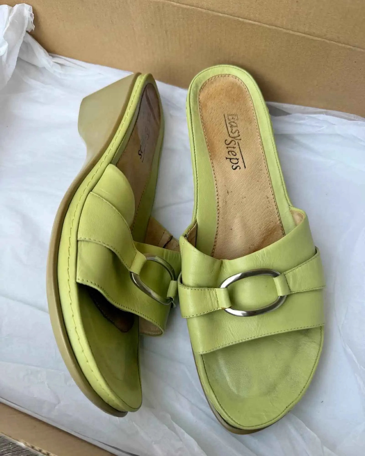 Green Leather Wedge Heels