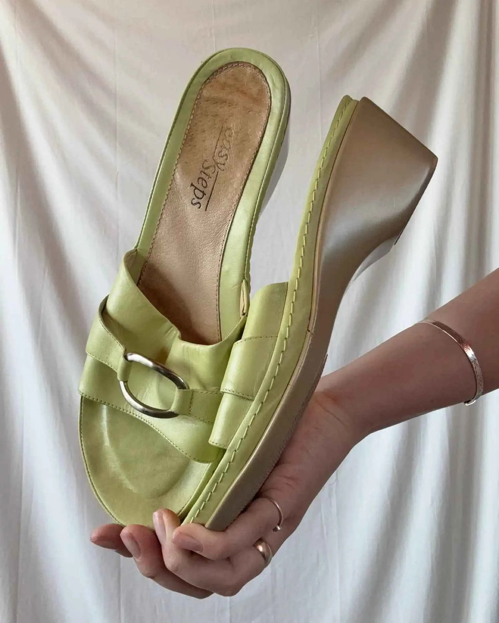 Green Leather Wedge Heels