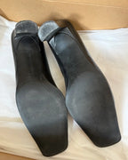 Black Leather Square Toe Heels