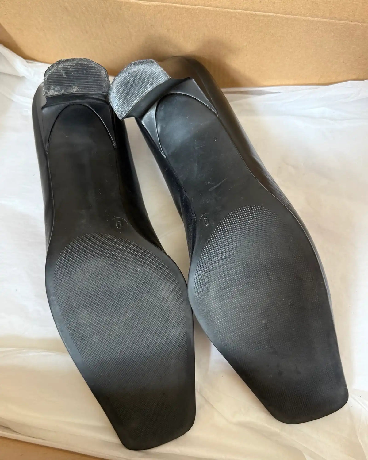 Black Leather Square Toe Heels