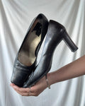 Black Leather Square Toe Heels