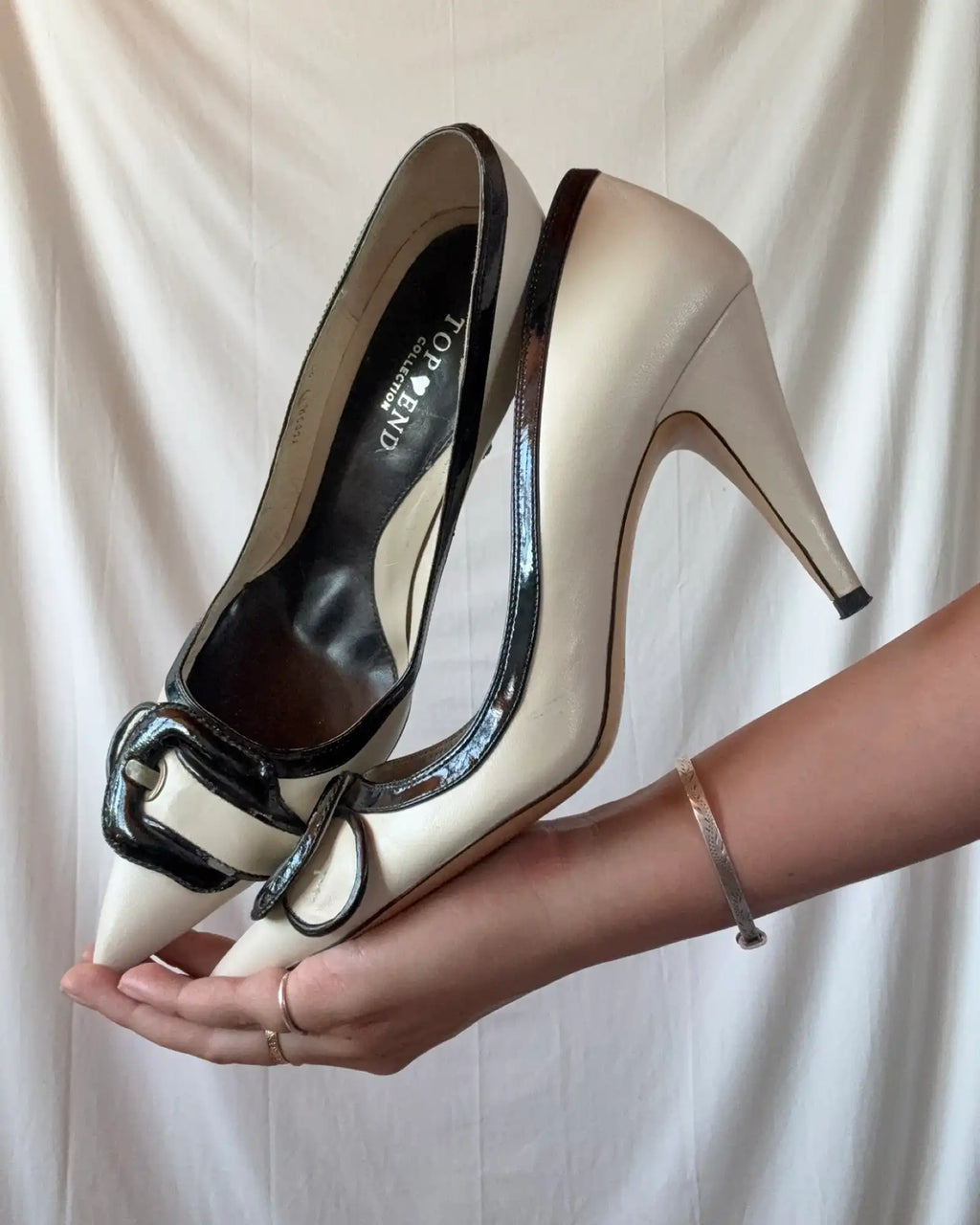 Cream Black Vintage Pointed Heels