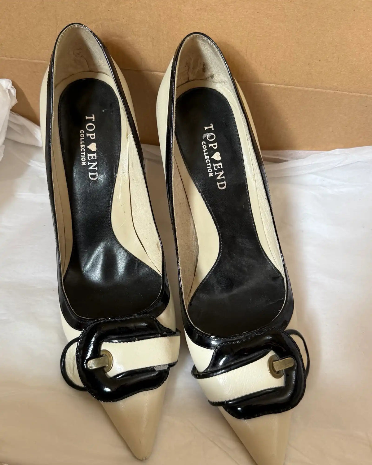 Cream Black Vintage Pointed Heels