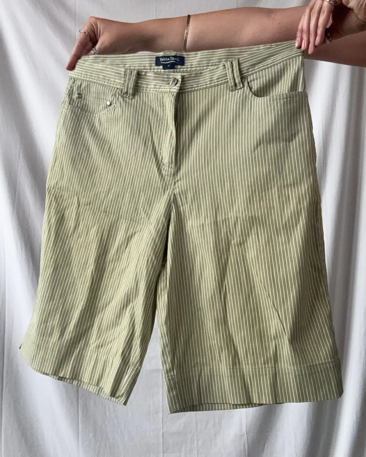 Green and White Striped Jorts