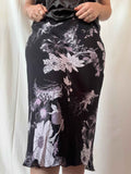 90s Black and Pink Floral Maxi Skirt | Size 14