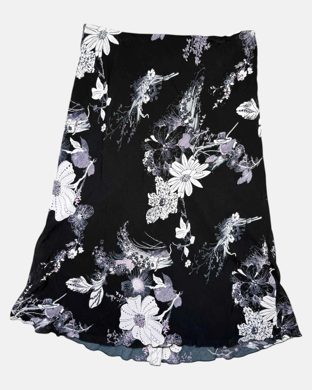 90s Black and Pink Floral Maxi Skirt | Size 14