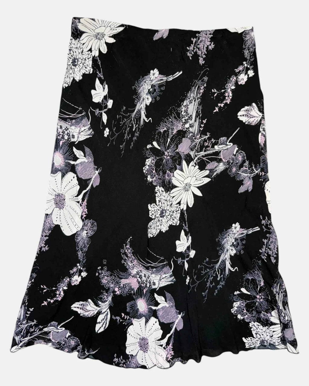 90s Black and Pink Floral Maxi Skirt | Size 14