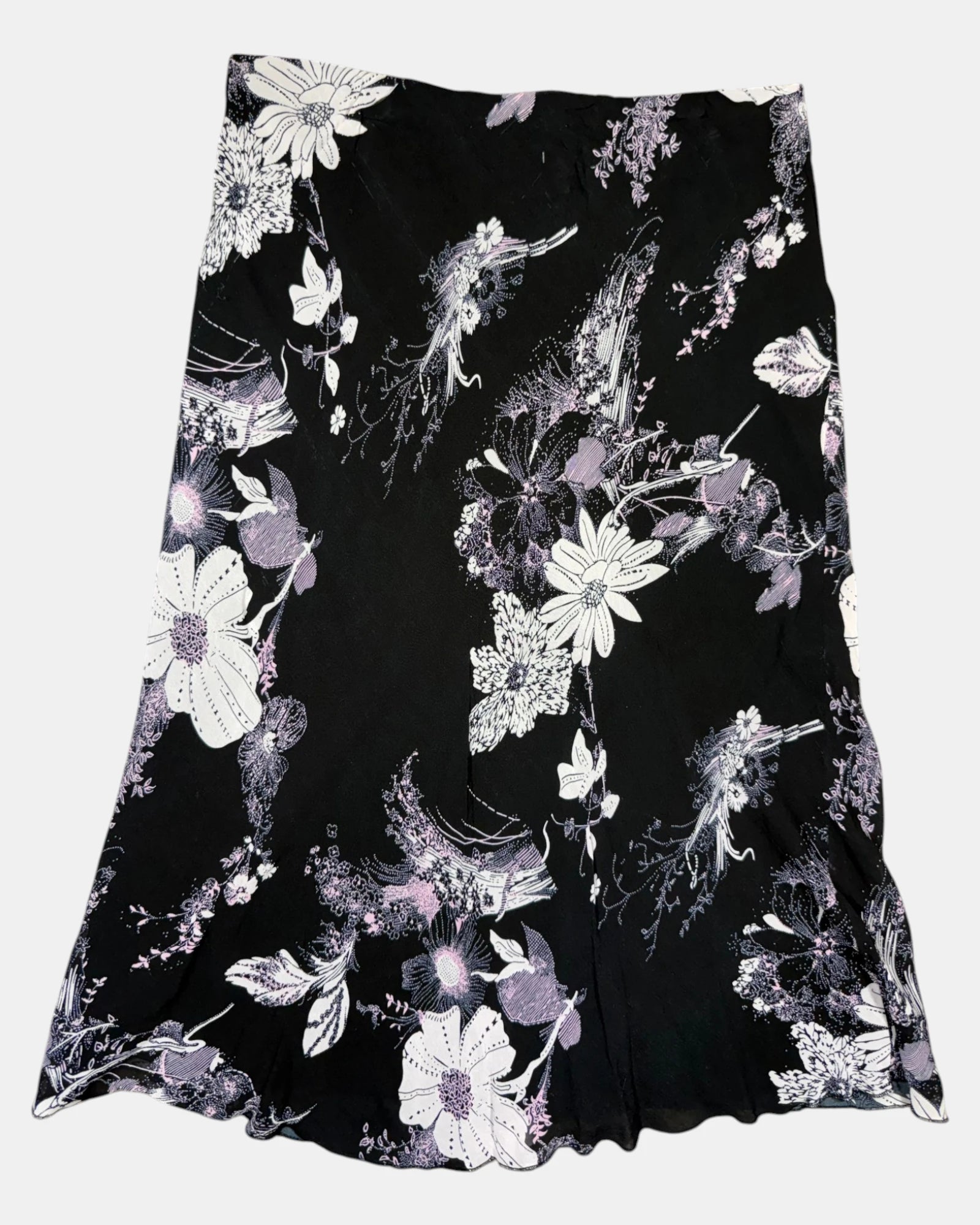 90s Black and Pink Floral Maxi Skirt | Size 14