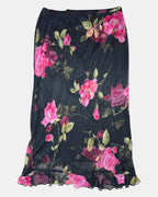 Flowy Black and Pink Floral Maxi Skirt | Estimated Size 10-12 - Zip Vintage