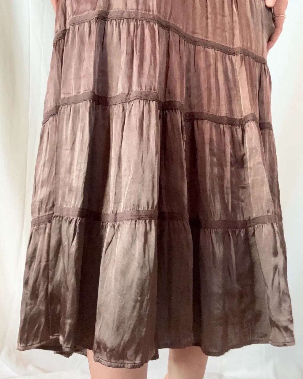 Brown Flowy Tiered Midi Skirt