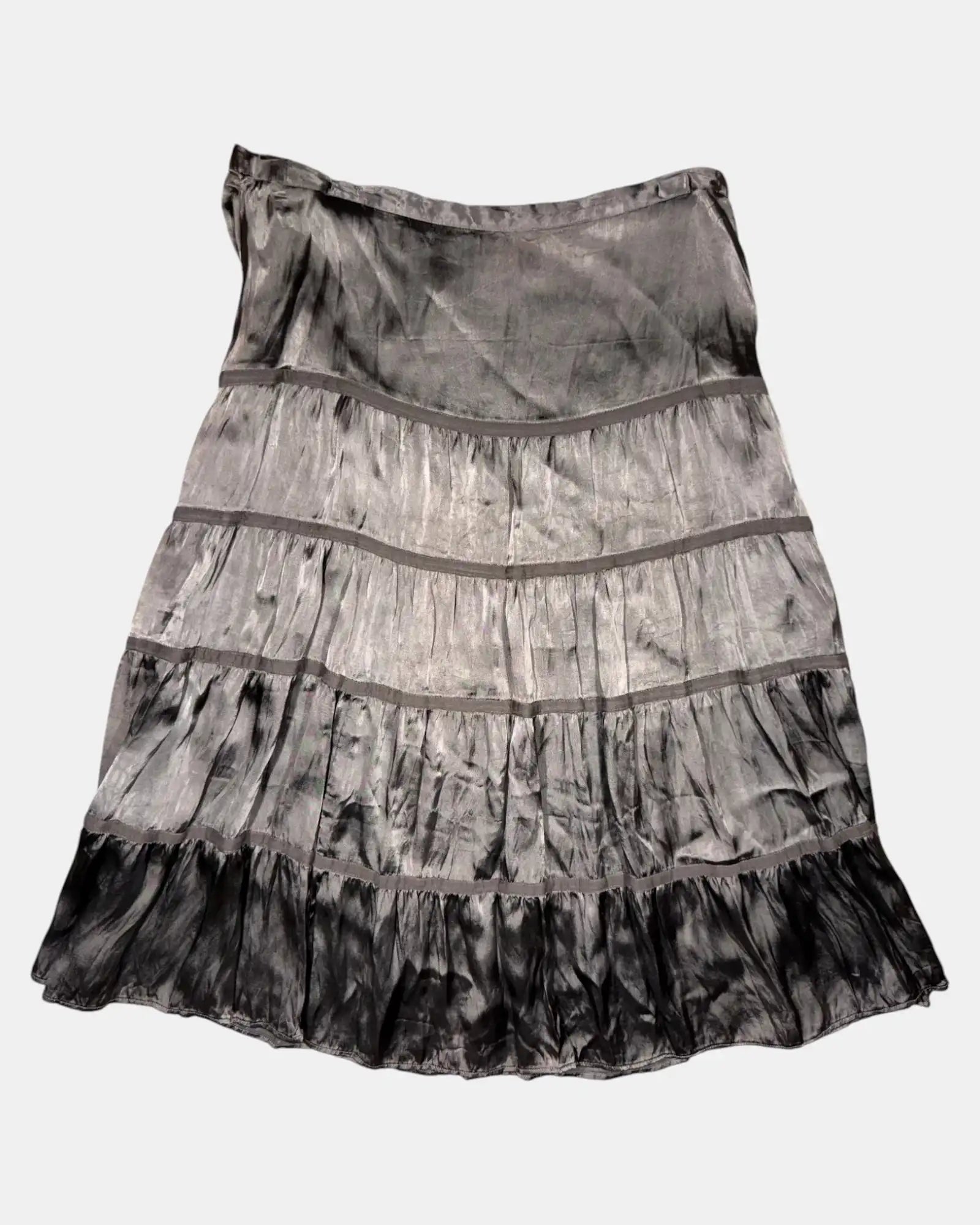 Brown Flowy Tiered Midi Skirt