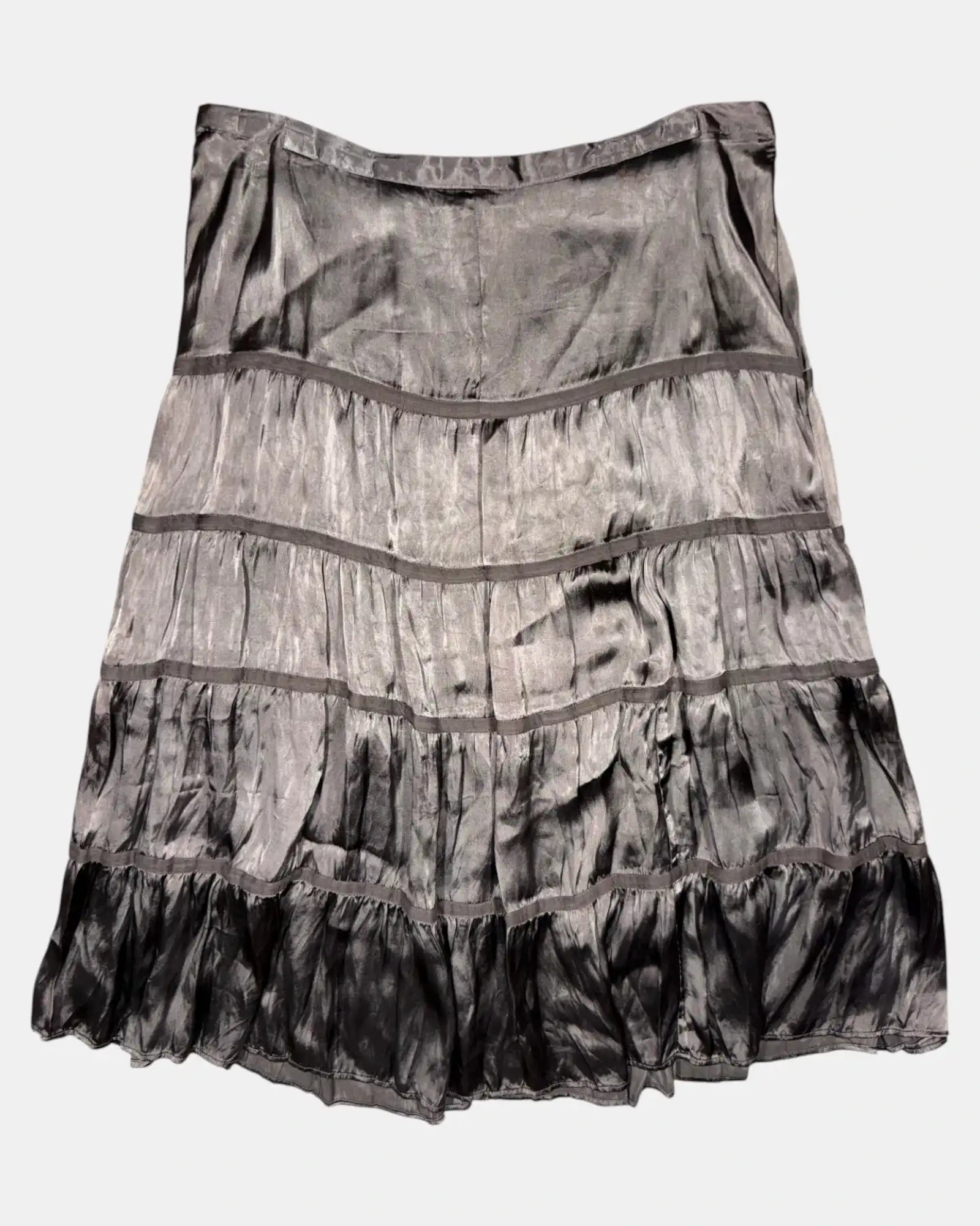 Brown Flowy Tiered Midi Skirt