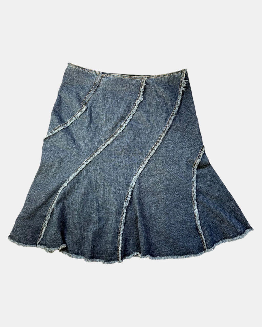 Denim Midi Skirt with Ruffle Detail | Size 12