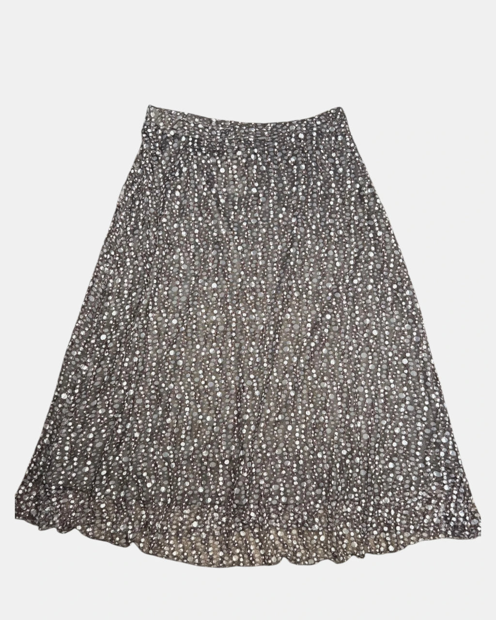 Brown and White Mesh Textured Skirt | Size 14 - Zip Vintage
