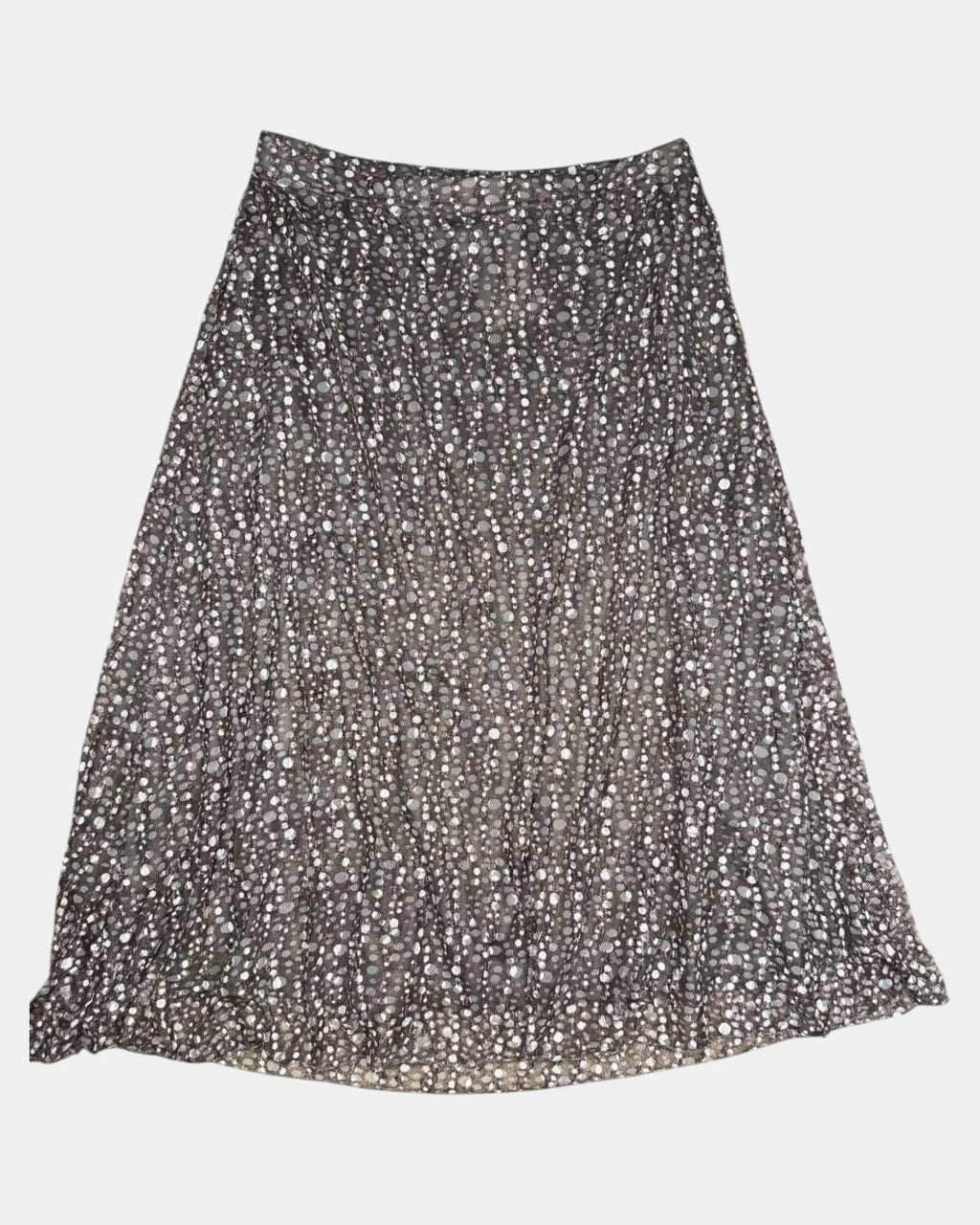 Brown and White Mesh Textured Skirt | Size 14 - Zip Vintage