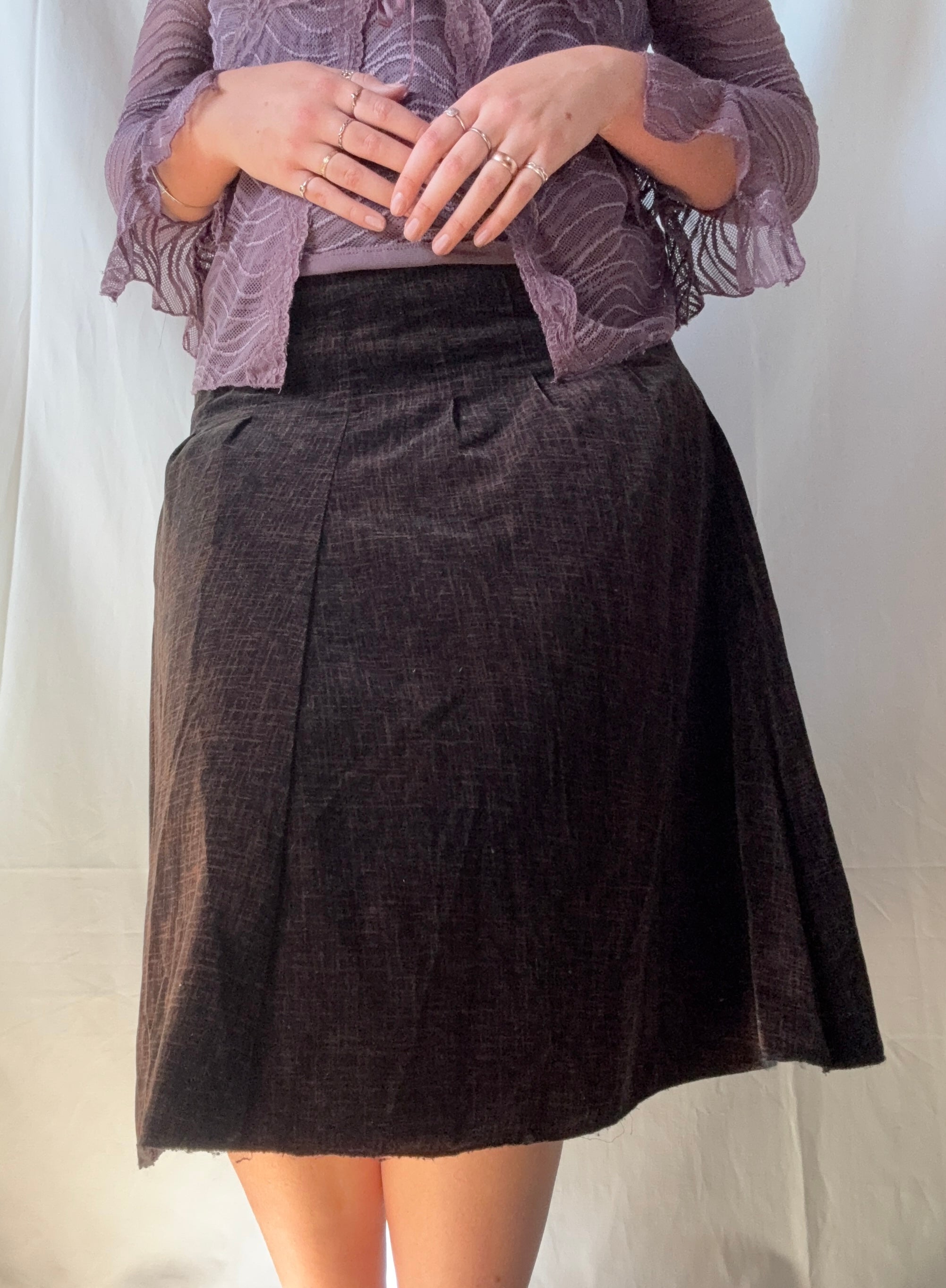 Black and Brown 90s Style A-Line Skirt | Est. Size 12-14