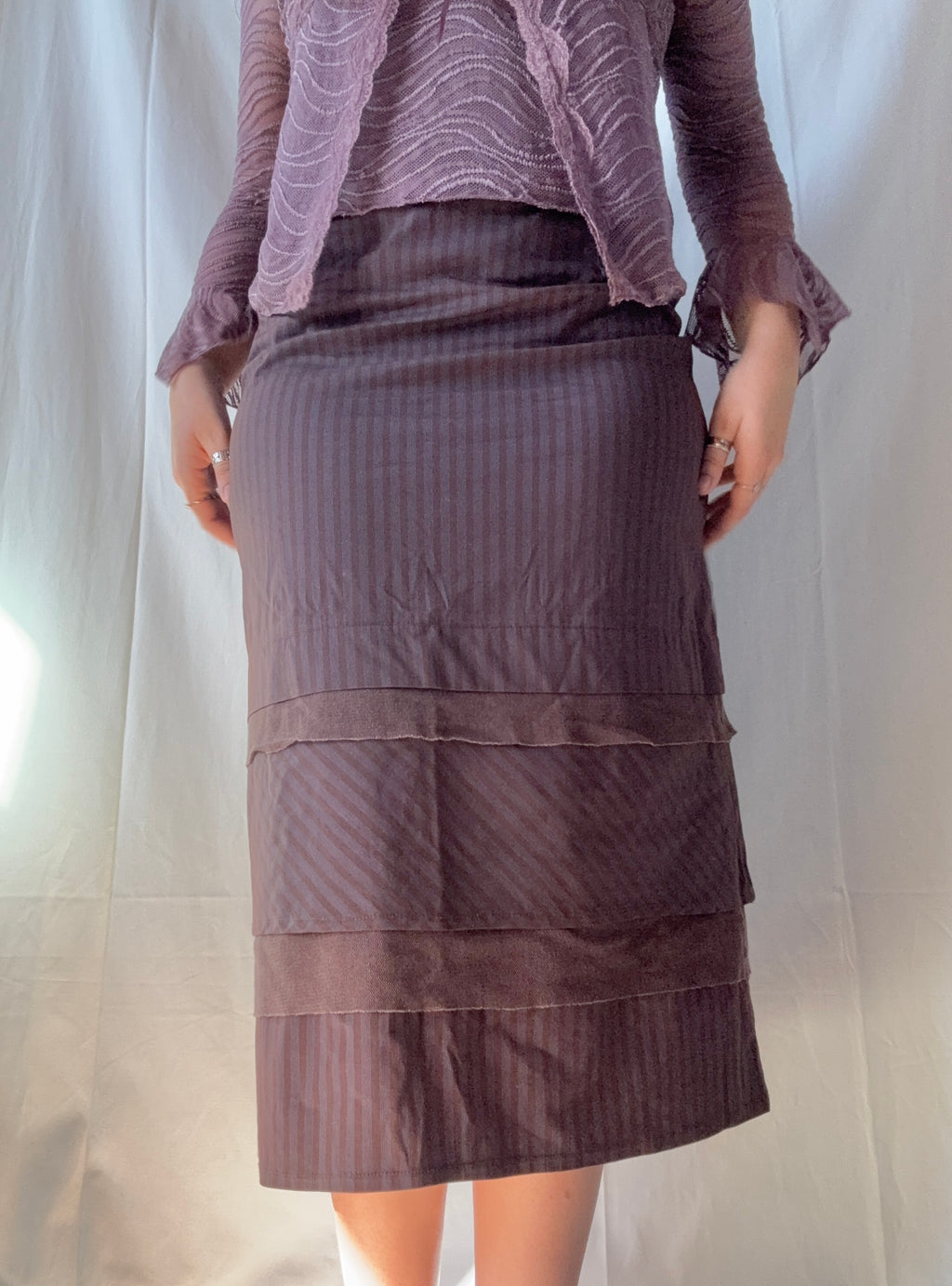 Brown and Blue/Purple Striped Layered Maxi Skirt | Size 12 | Size 12