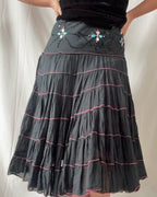 Black Skirt with Ruffles and Gem Detailing