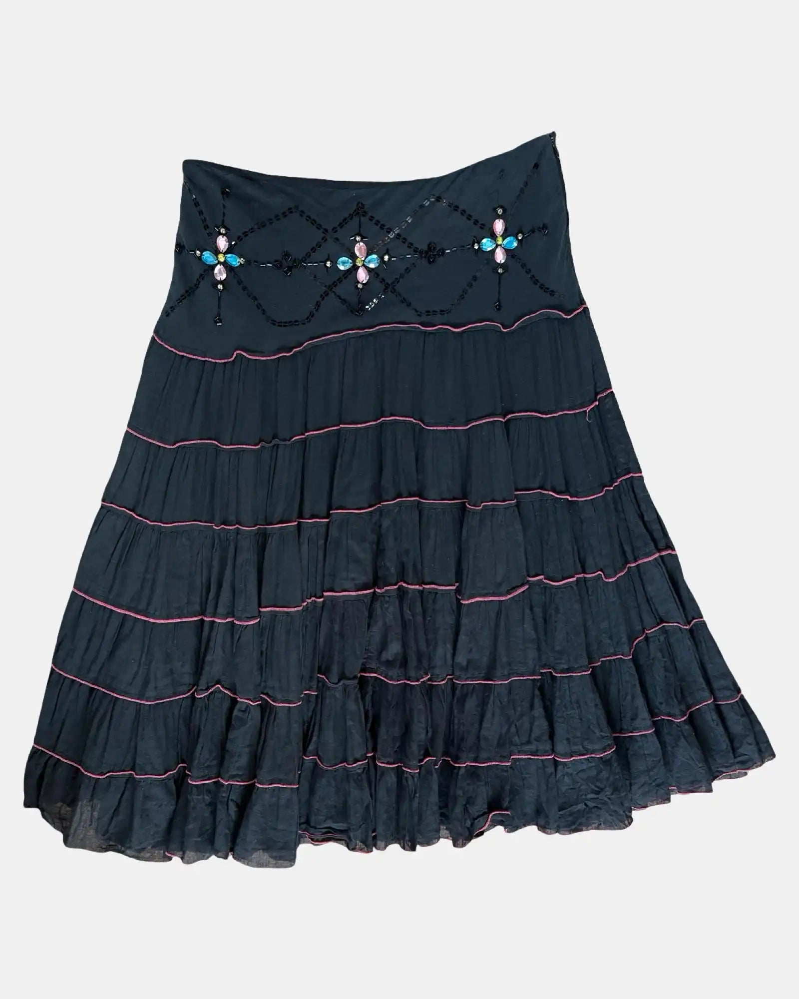 Black Skirt with Ruffles and Gem Detailing