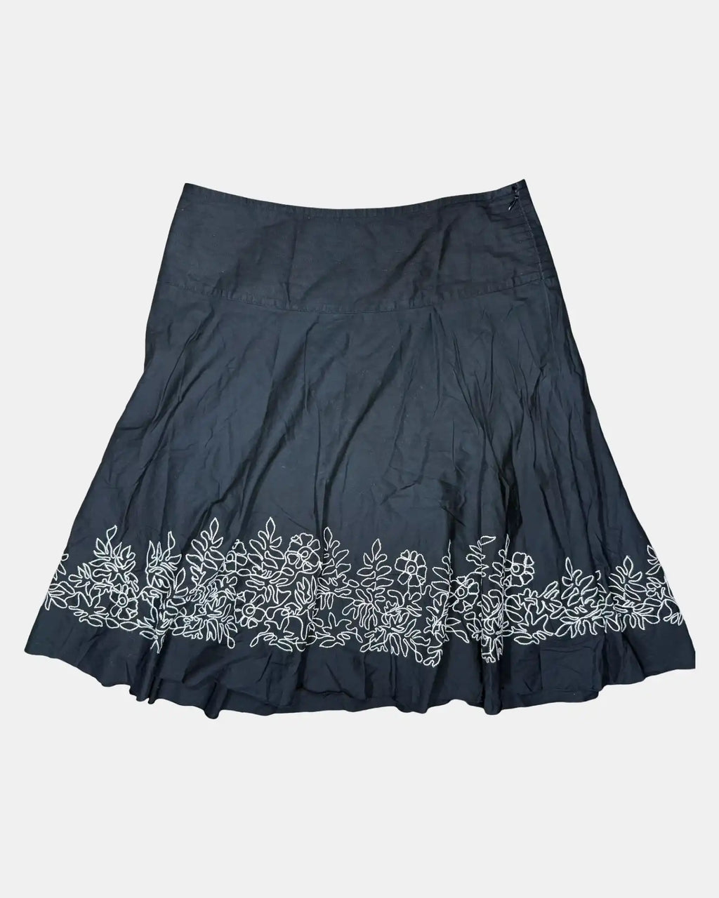 Black Flowy Midi Skirt with Flower Details